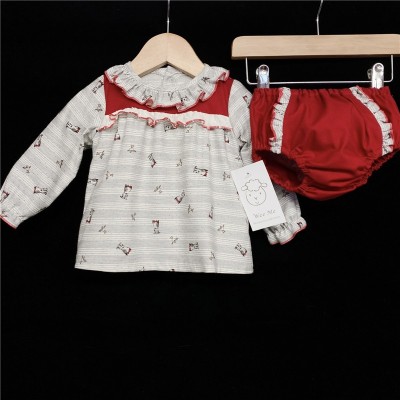 Baby Girl Beige/Red Poppy Print Dress Set "MYD230"