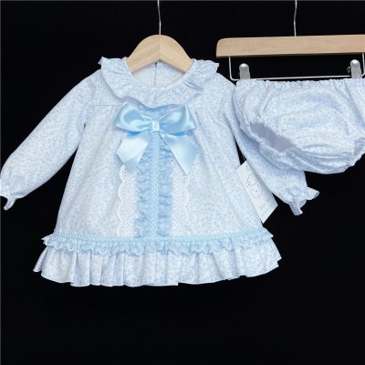 Baby Girls Blue Floral Waffle Dress Set "MYD501B"
