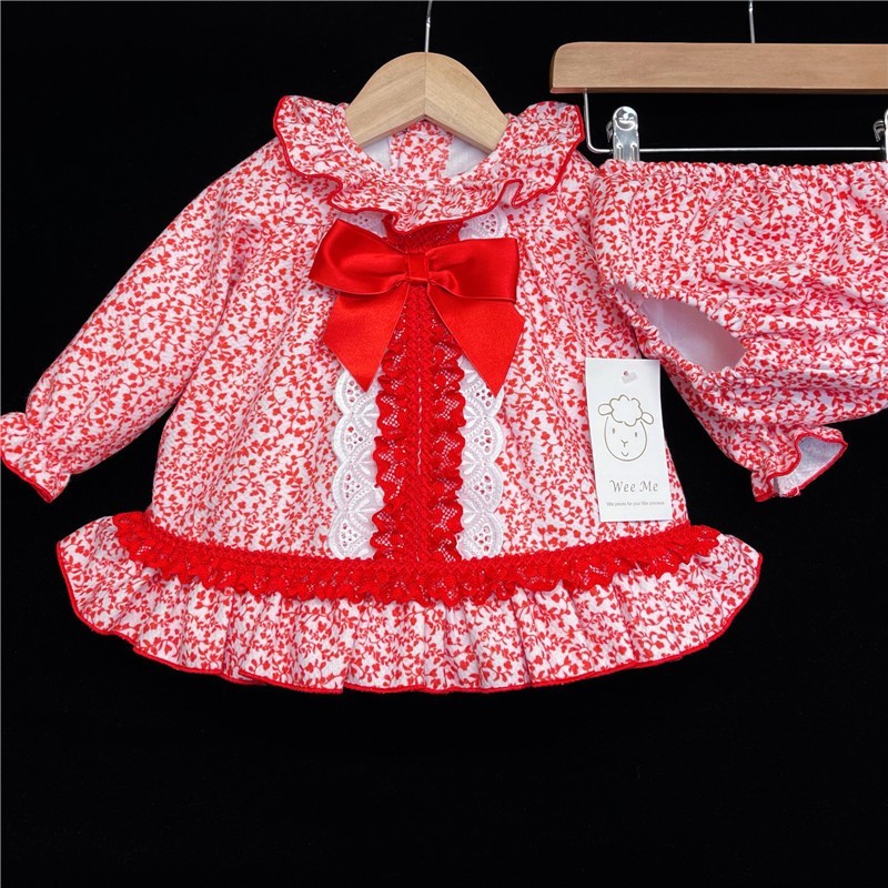 Baby Girls Red Floral Waffle Dress Set "MYD501R"