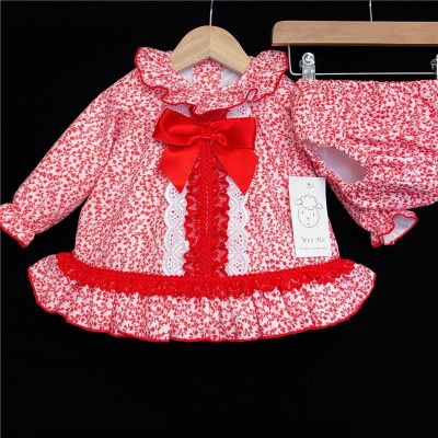 Baby Girls Red Floral Waffle Dress Set "MYD501R"