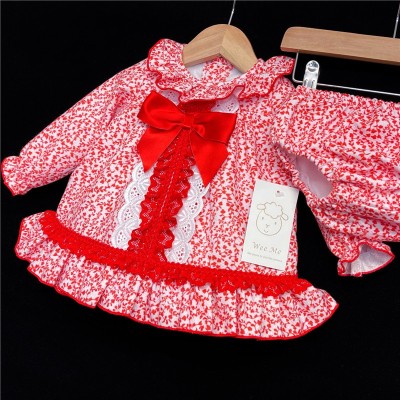 Baby Girls Red Floral Waffle Dress Set "MYD501R"