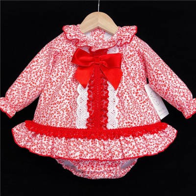 Baby Girls Red Floral Waffle Dress Set "MYD501R"