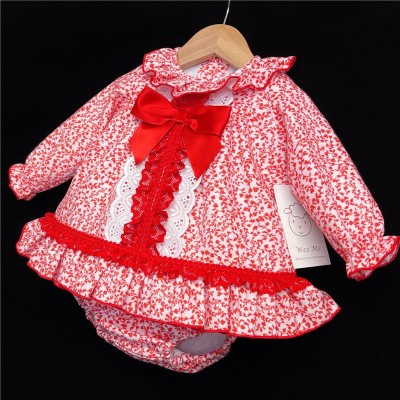 Baby Girls Red Floral Waffle Dress Set "MYD501R"