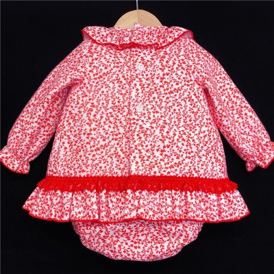 Baby Girls Red Floral Waffle Dress Set "MYD501R"