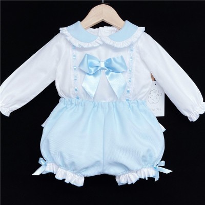 Baby Girls Blue Waffle Shorts Set with Blouse "MYD830B"