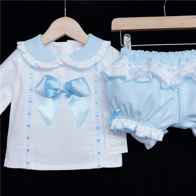 Baby Girls Blue Waffle Shorts Set with Blouse "MYD830B"