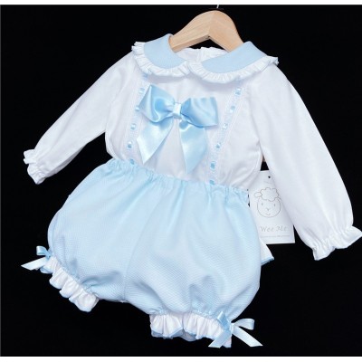 Baby Girls Blue Waffle Shorts Set with Blouse "MYD830B"