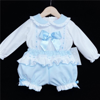 Baby Girls Blue Waffle Shorts Set with Blouse "MYD830B"