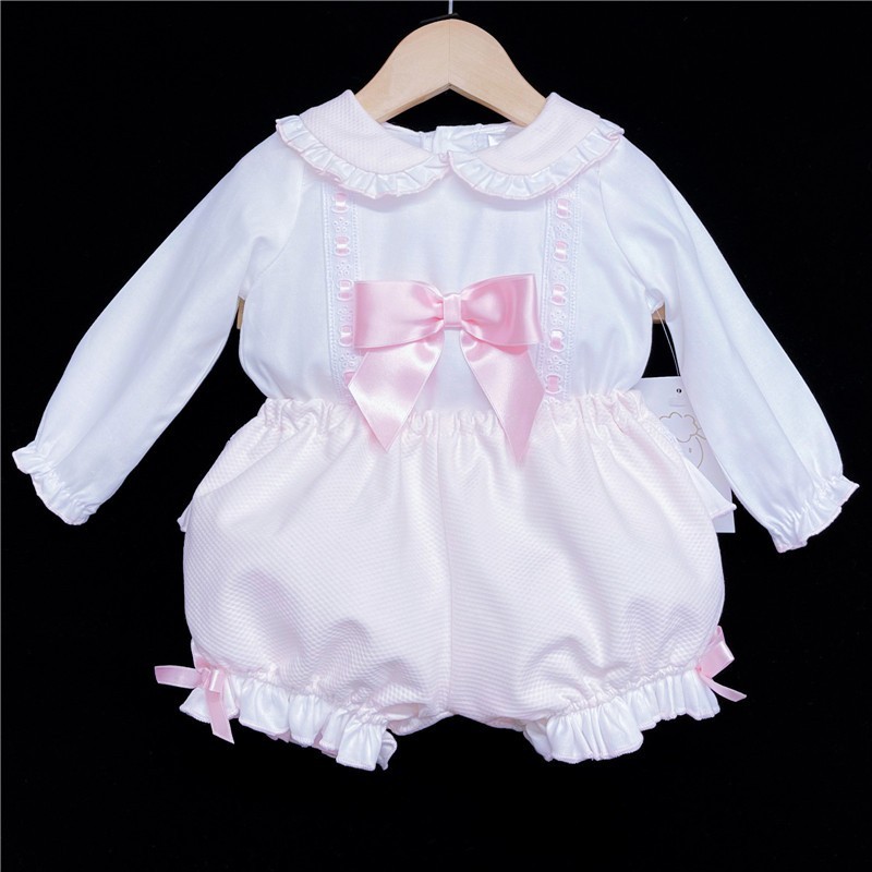 Baby Girls Pink Waffle Shorts Set with Blouse "MYD830P"