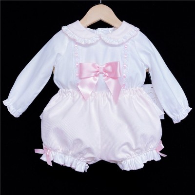 Baby Girls Pink Waffle Shorts Set with Blouse "MYD830P"