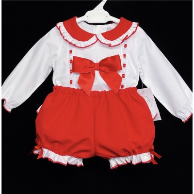 Baby Girls Red Waffle Shorts Set with Blouse "MYD830R"