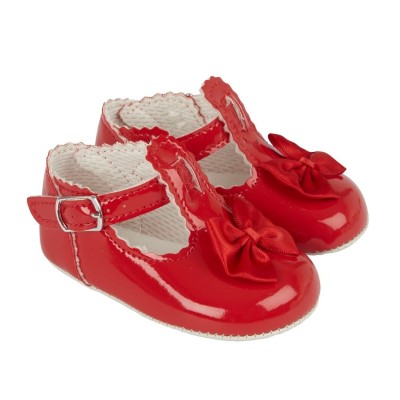 Baby Girls T-Bar & Bow Patent Pram Shoes "B861 Red"