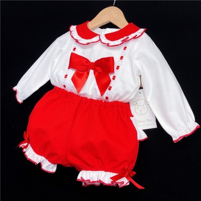 Baby Girls Red Waffle Shorts Set with Blouse "MYD830R"