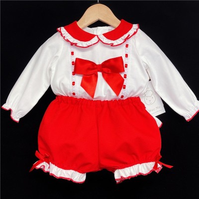 Baby Girls Red Waffle Shorts Set with Blouse "MYD830R"