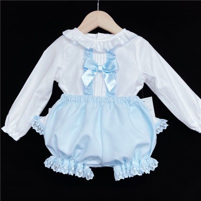 Baby Girls Blue Waffle Shorts Set with Blouse "MYD831B"