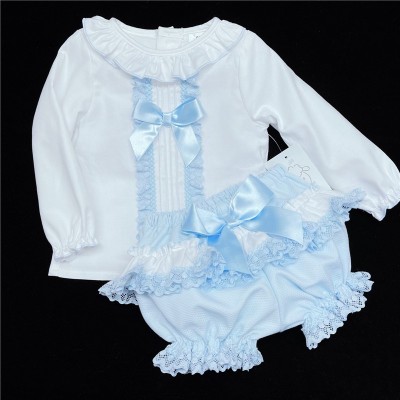 Baby Girls Blue Waffle Shorts Set with Blouse "MYD831B"
