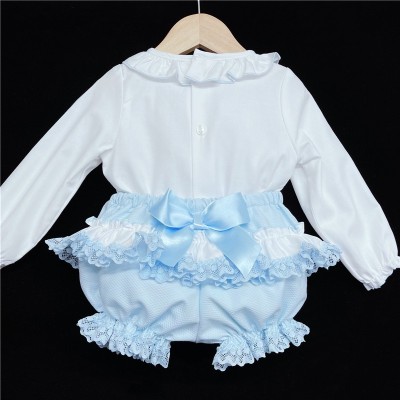 Baby Girls Blue Waffle Shorts Set with Blouse "MYD831B"