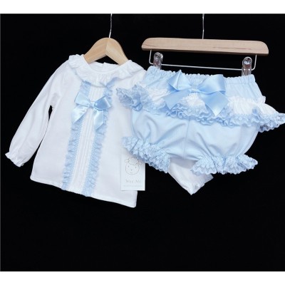 Baby Girls Blue Waffle Shorts Set with Blouse "MYD831B"