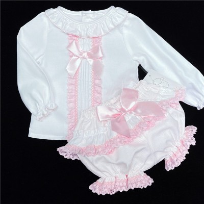 Baby Girls Pink Waffle Shorts Set with Blouse "MYD831P"