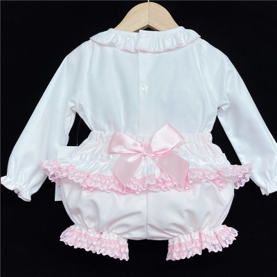 Baby Girls Pink Waffle Shorts Set with Blouse "MYD831P"