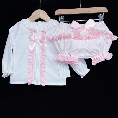 Baby Girls Pink Waffle Shorts Set with Blouse "MYD831P"