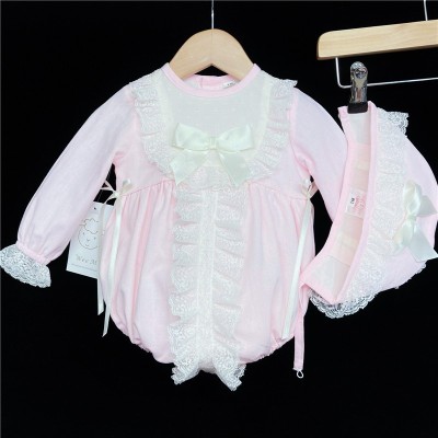 Baby Girls Pink Cream Lacey Outfit with Bonnet "MYD850"