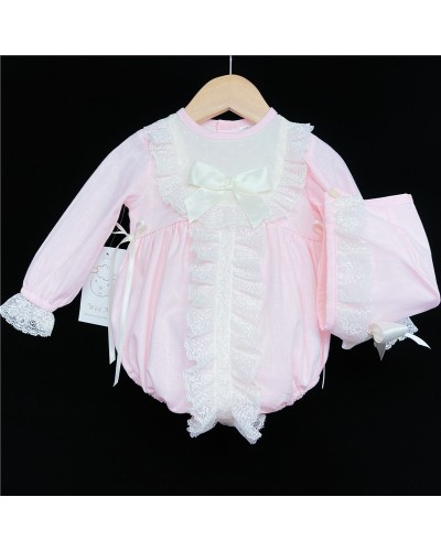 Baby Girls Pink Cream Lacey...