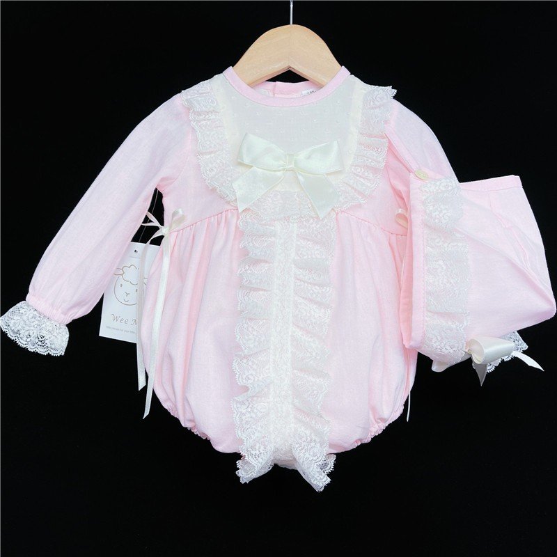 Baby Girls Pink Cream Lacey Outfit with Bonnet "MYD850"