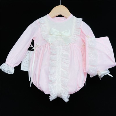 Baby Girls Pink Cream Lacey Outfit with Bonnet "MYD850"