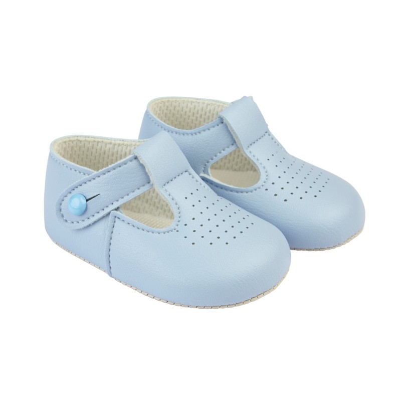 Baby Boys T-Bar & Punch Detail Patent Pram Shoes "B625 Blue"