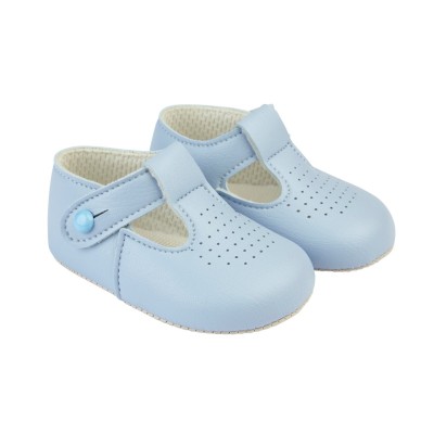 Baby Boys T-Bar & Punch Detail Patent Pram Shoes "B625 Blue"
