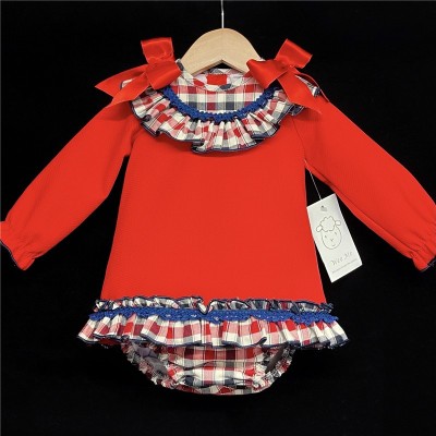 Baby Girls Red Waffle Long Sleeve Dress Set "MYD860"