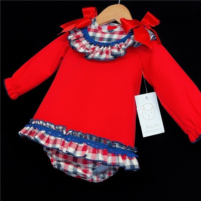Baby Girls Red Waffle Long Sleeve Dress Set "MYD860"