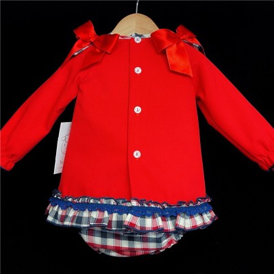 Baby Girls Red Waffle Long Sleeve Dress Set "MYD860"