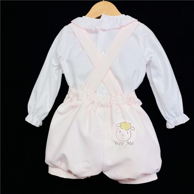 Baby Girls Pink Waffle Dungaree Set "MYD109"