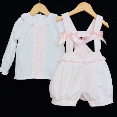 Baby Girls Pink Waffle Dungaree Set "MYD109"