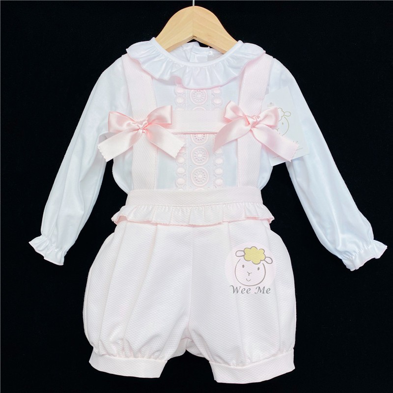 Baby Girls Pink Waffle Dungaree Set "MYD109"