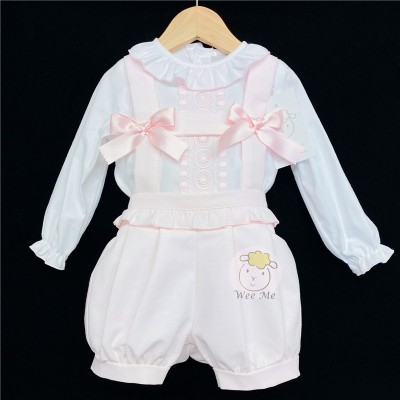 Baby Girls Pink Waffle Dungaree Set "MYD109"