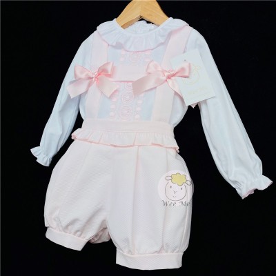 Baby Girls Pink Waffle Dungaree Set "MYD109"