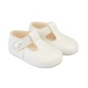 Baby Boys T-Bar & Punch Detail Patent Pram Shoes "B625 White"