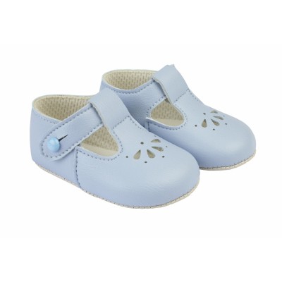 Baby's T-Bar Patent Pram Shoes with Holes "B617 Blue"