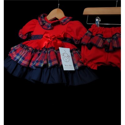 Baby Girls Red Tartan Puff Dress Set "MYD224"