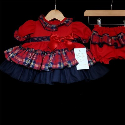 Baby Girls Red Tartan Puff Dress Set "MYD224"