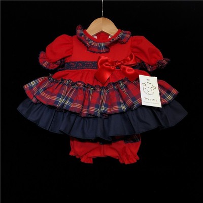 Baby Girls Red Tartan Puff Dress Set "MYD224"