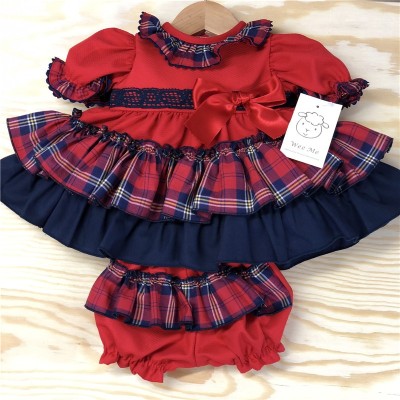 Baby Girls Red Tartan Puff Dress Set "MYD224"