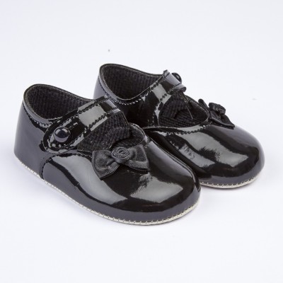 Baby Girls Little Bow Patent Pram Shoes "B616 Black"