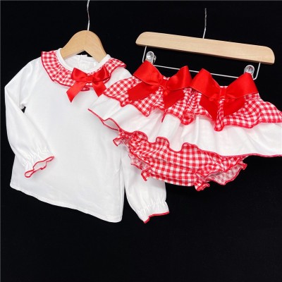 Baby Girls Gingham Skirts Set "MYD823 Red"