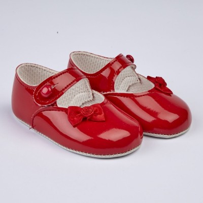 Baby Girls Little Bow Patent Pram Shoes "B616 Red"