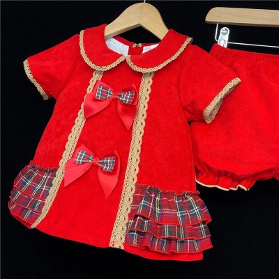 Baby Girls A Line Velvet Tartan Dress "2162"