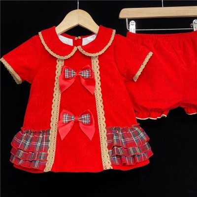 Baby Girls A Line Velvet Tartan Dress "2162"